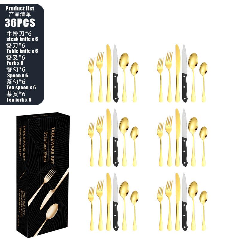 Stainless steel tableware set 8-person knife, fork and spoon set 48-piece set Color boxed steak knife
