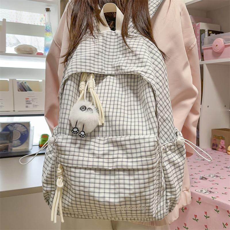 Campus Schoolbag Women's Plaid Backpack Student Large Capacity Backpack