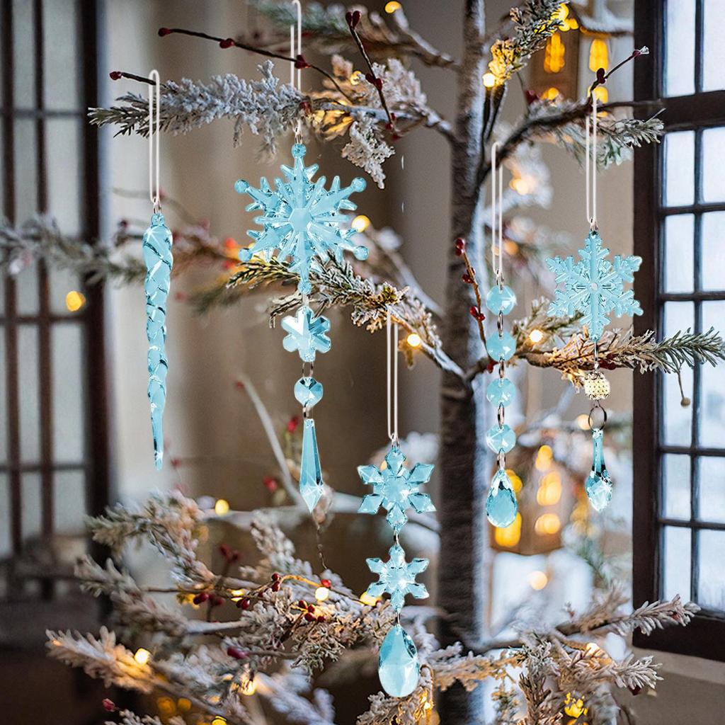 18-Piece Set Of Christmas Snowflakes And Icicle Tree Decorations Christmas Hanging Ornaments Acrylic Pendants