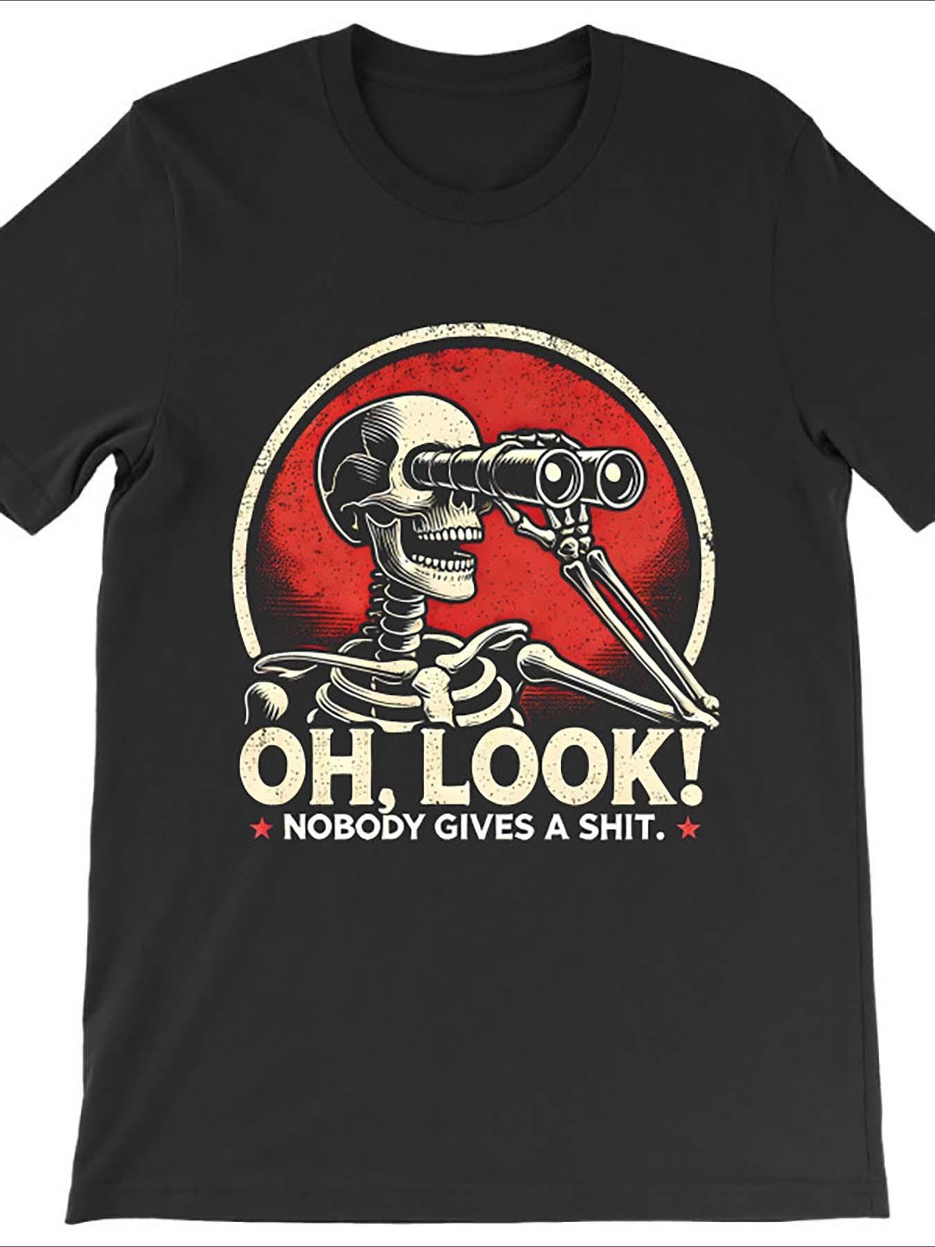 Мужская смешная футболка с принтом «О, смотрите, никому не плевать» Черная хлопковая футболка с коротким рукавом S