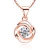 Women's Necklace with Single Diamond and CZ Diamond Flower Design (Pink Gold)