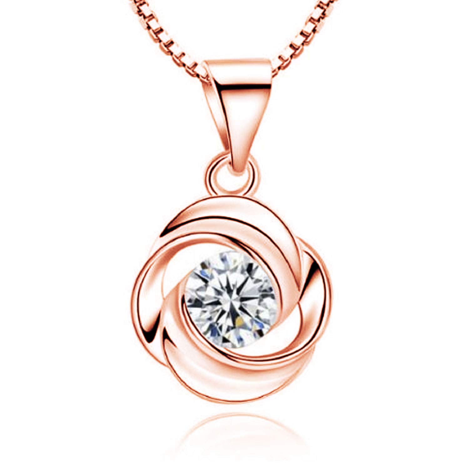 Женское колье с одним бриллиантом и цветочным дизайном из фианитов (Розовое золото)