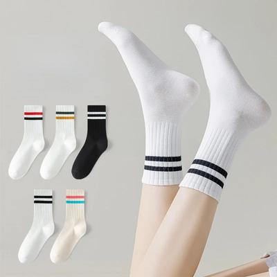 Damen Gestreifte Baumwolle Mittelwaden Warme Socken Schweißabsorbierend Anti-Reibung Sportsocken Herren Basketballsocken Laufsocken