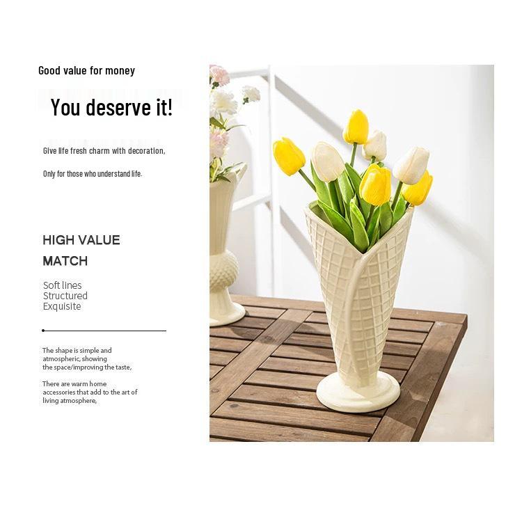 Cream Style Lace Ceramic Vase - Luxury Decor for Living and Dining Rooms