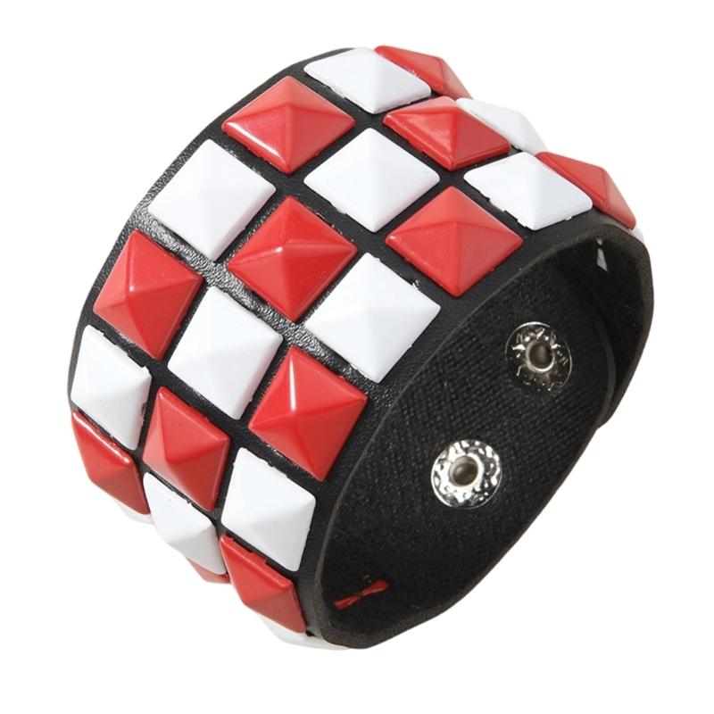 Comfort Fit Adjustable Bracelet Three Row Square Studs Punk Design Soft Leather for Stylish Daily Fashion