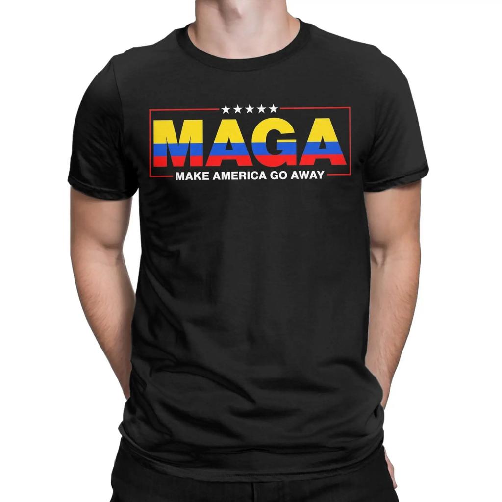 Hipster MAGA Make America Go Away Colombia Patriotic Flag T-Shirt Men Round Collar Cotton T Shirt Short Sleeve Tees Clothing