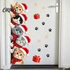 Self Adhesive Kitten Decals Christmas Cat Door Sticker, Cute Santa Hat Kittens Wall Decal, Waterproof PVC Festive Decor Sticker for Bedroom