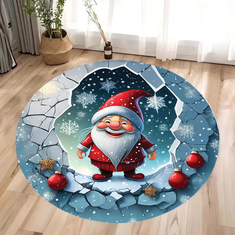 3D Winter Snowman Christmas Carpet Christmas Living Room Decoration Christmas Tree Elk Snowman Round Rugs 40X40CM