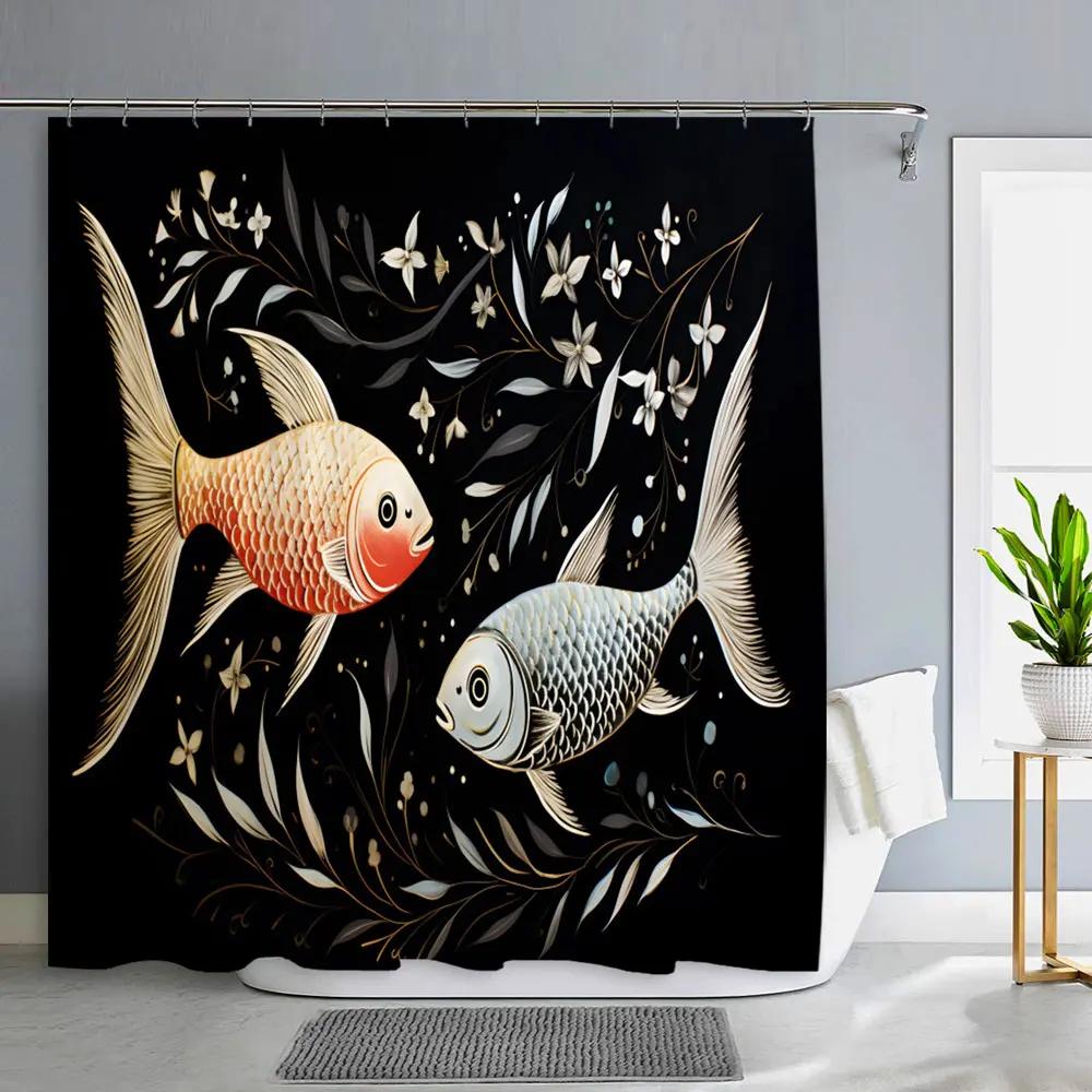 Ocean Animals Bathroom Curtains Watercolour Octopus Jellyfish Turtle Polyester Fabric Washable Shower Curtains Bathroom Decor