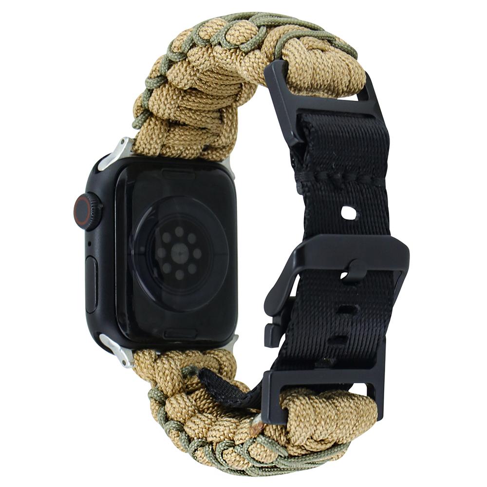 

For Apple Watch Series 10 42mm/9 8 7 41mm/6 5 4 SE (2023) SE (2022) SE 40mm/3 2 1 38mm Double Layer Nylon Rope Watch Strap Khaki+Army Green