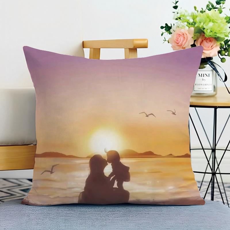 Happy Family Print Decorative Pillowcase Bedroom Living Room Square Cushion Pillowcase