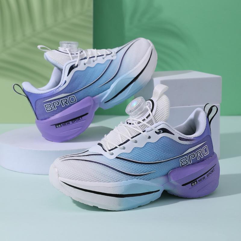 2025 new running shoes boys primary and secondary school students non-slip rotating buttons teenagers summer breathable running shoes wear-resistant