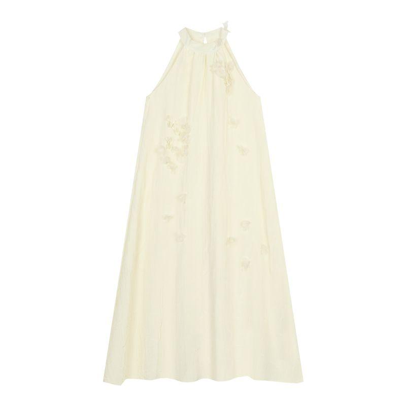 Three-Dimensional Halterneck Summer Elegant Loose A- Line Skirt Flowers