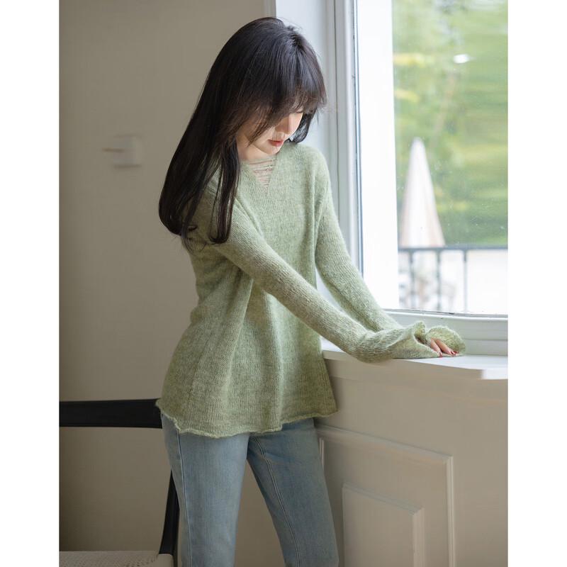 Damen Herbst Französischer Stil V-Ausschnitt Lammwolle Strickpullover