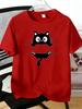 Unisexs Tee Cute Hiding Black Cat Cartoon Graphic Print Cotton Short Sleeve Male Casual Streetwear Outdoor Daily Basic Fashion Top