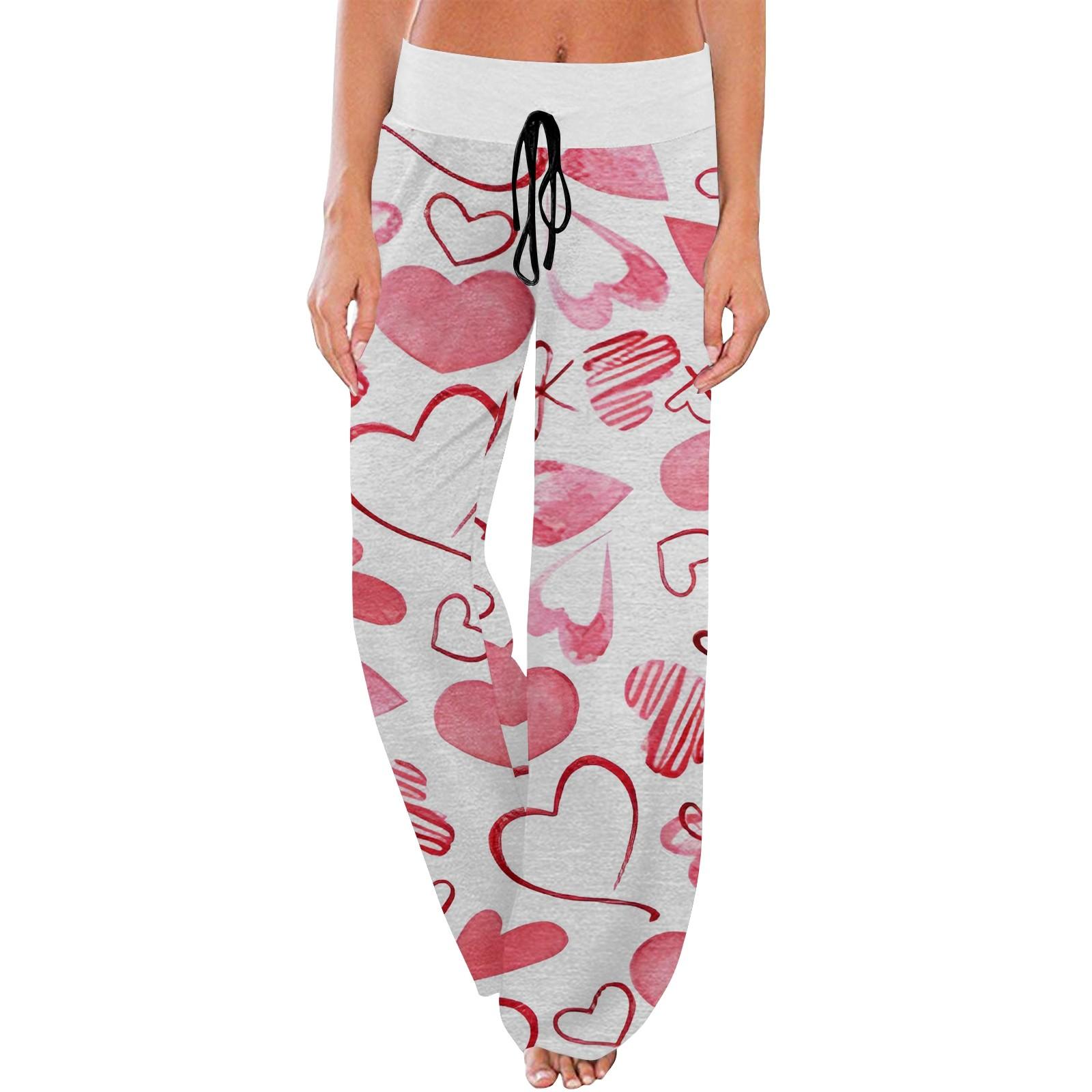 

Жіночі зручні піжамні штани з кишенями на День Святого Валентина, широкі брюки на шнурках XL білий