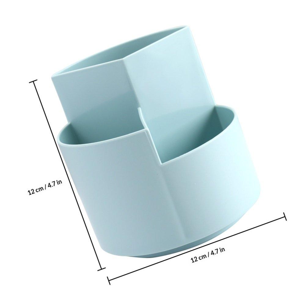 Rotating Base 3-Compartment Pencil Holder for Cosmetics Makeup Brushes Lipstick Storage Desktop Organizing Box Home Office
