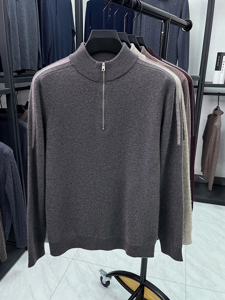 Hengyuanxiang Men's 100% Pure Wool Half-Zip Crew Neck Sweater - 2025 Autumn/Winter Warm Knitwear
