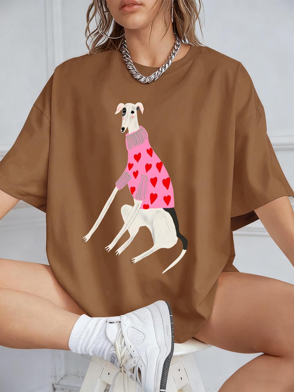 Funny Dachshund Dog Printing TShirts Womens Cotton Summer Short Sleeve Tops Soft Loose ONeck T Shirt Casual Womans Clothes S