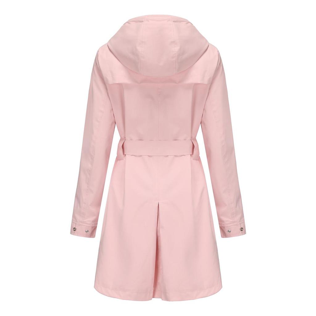 Women’s Hooded Windcheaters Polyester Waterproof Trench Coat Thin Loose Belt Button Up Windbreaker Spring Autumn Outdoor Wear Long Jackets