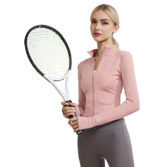 Women Long Sleeve Workout Tops Quick Dry Full Zip Crop Yoga Athletic Slim Fit Shirts Yoga Sportwear with Thumb Holes for Running Gym Aerobics Yoga