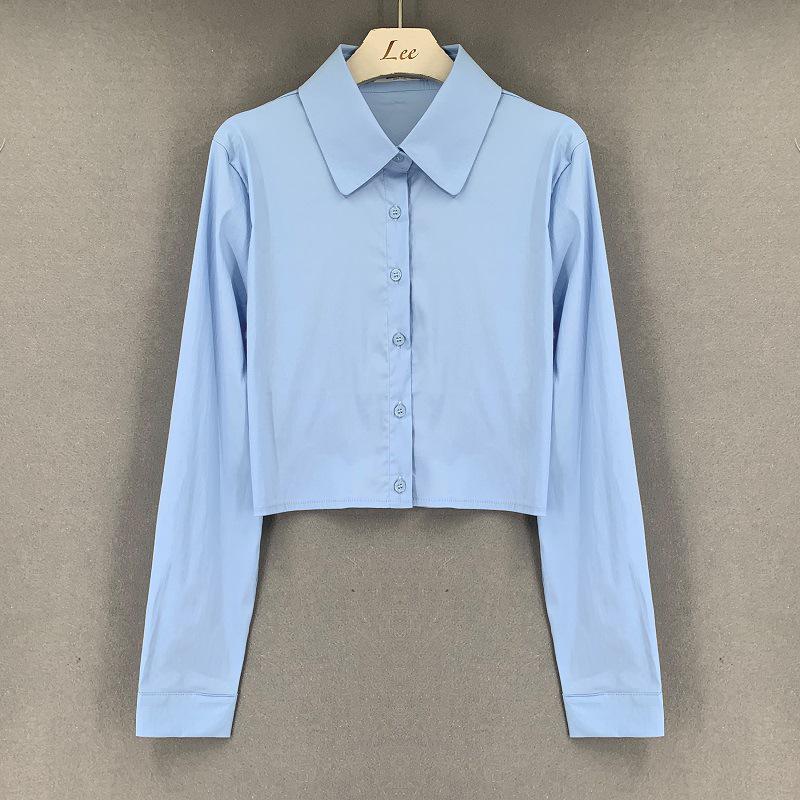 Korean White Cropped Slimming Long Sleeve Shirt for Women