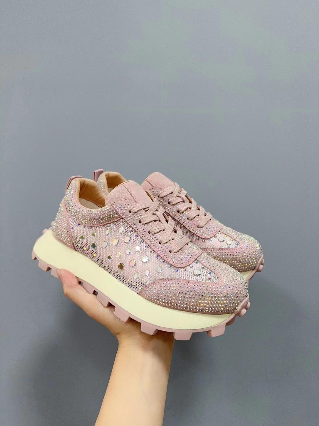 

женские весенние новые универсальные дышащие повседневные розовые кроссовки на толстой подошве из страз и кожи «Форрест Гамп» 40