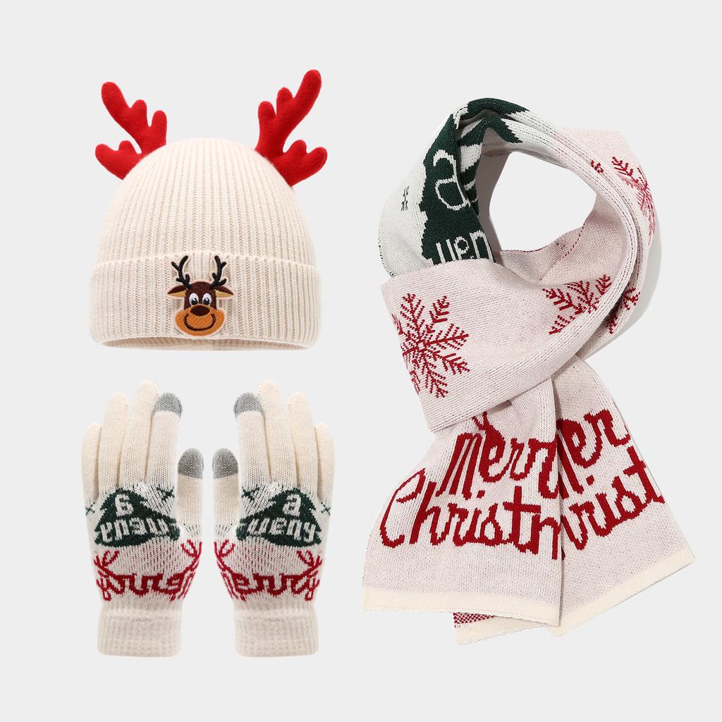 

Cute Reindeer Kids Winter Accessories Pack With Knit Hat Scarf And Handwear For Season білий