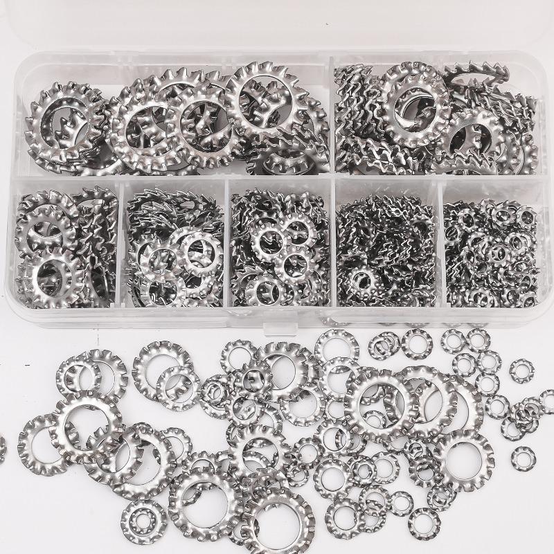 External Tooth Lock Washer Kit M3-M12 Star Serrated Gasket Spacer Assortment Set Stainless Steel Multi Tooth Washer Hardware Box