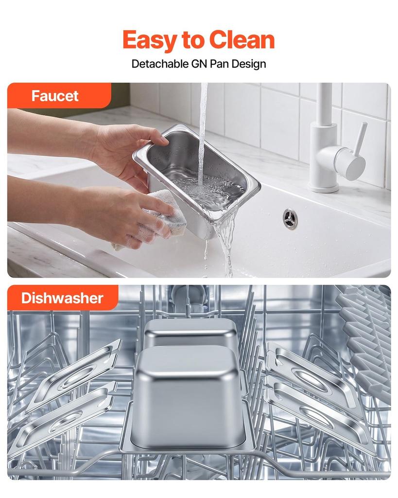 Countertop Food Serving Display Container, Stainless Steel Food Salad Server Tray, Buffet Condiment Dispenser, Ice Cooled Rack with Separate Lid, for