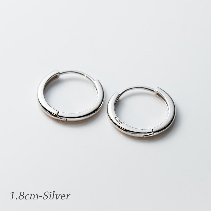 925 Sterling Silver Simple Circle Ear Buckle14mm - 18mm Platinum Plated Hypoallergenic Hoop Earrings For Women Jewelry