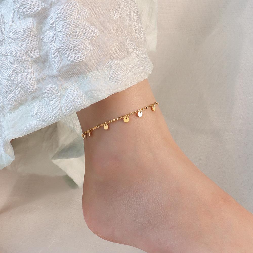 European Tassel Anklet: Titanium Steel, 18K Gold Leg Chain Foot Jewelry - S113