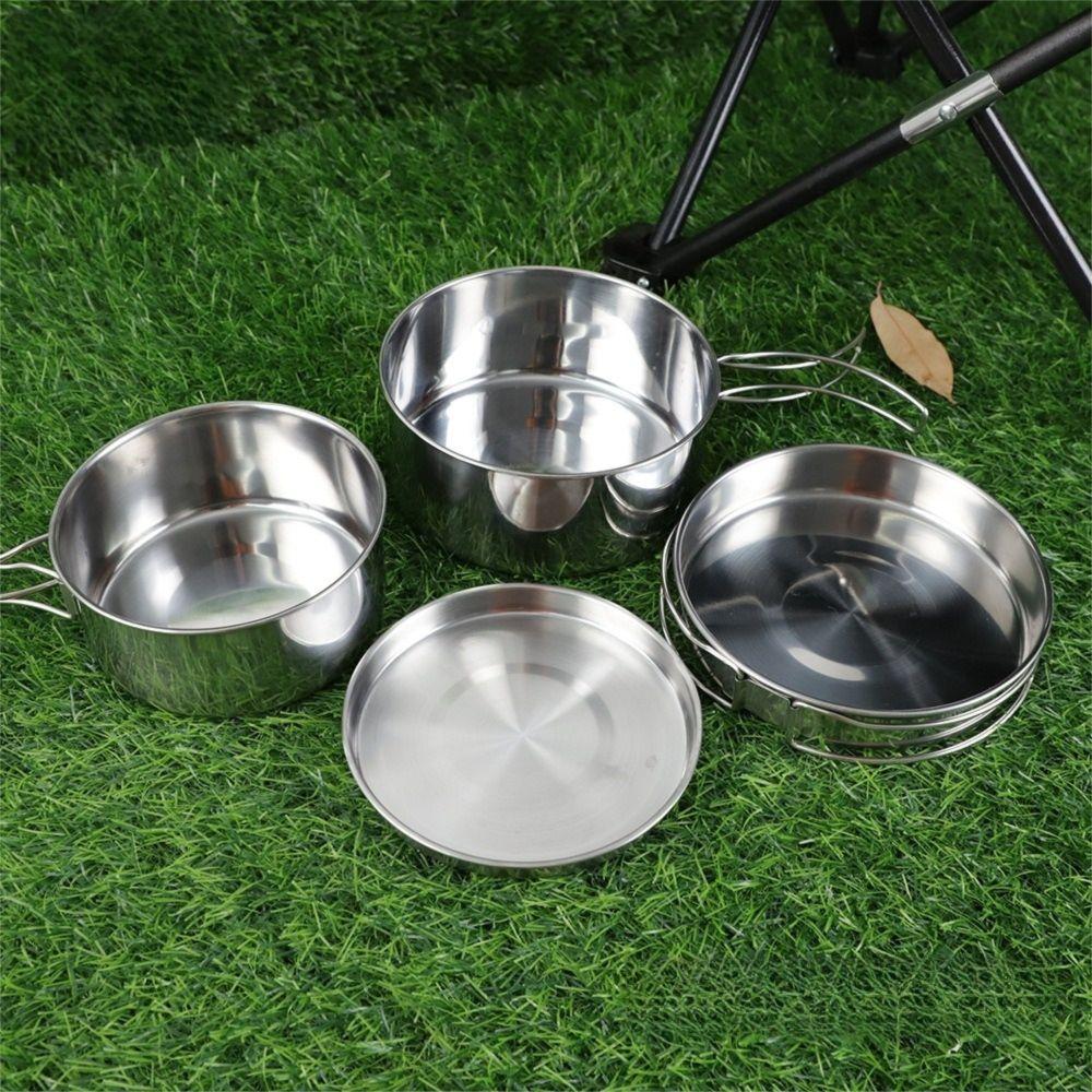 Uncoated Outdoor Frying Pan Set Stainless Steel Picnic Bowl Pot Set Backpacking