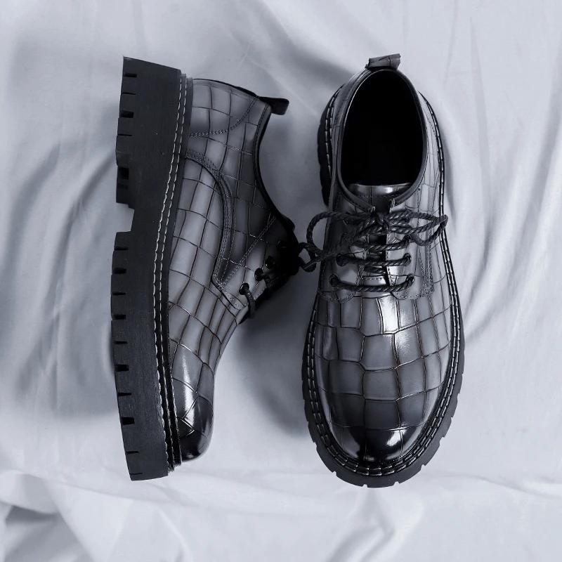 

Модная мужская обувь на толстой подошве для рабочей одежды, ПУ, тисненый каменный узор, шнуровка, дерби, деловая повседневная обувь, нескользящая мужская обувь 44