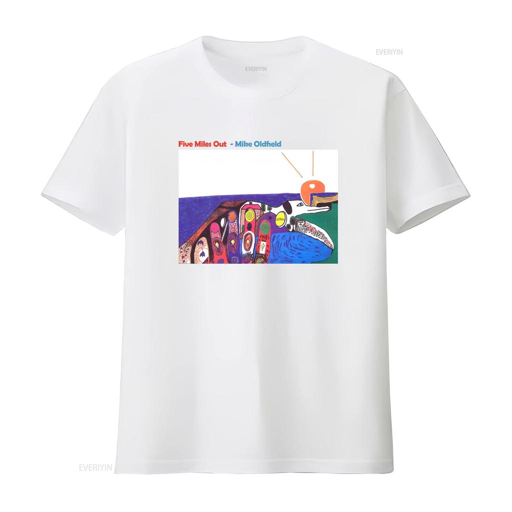 Colorful Art Print Cotton T Shirt Mike Oldfield Five Miles Out Album Family Man vintage Washed streetwear fashion Breathable