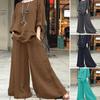 European And American Women's Long Sleeved Trousers Suit Casual Loose Solid Color Cotton And Linen Summer Two Piece Suit