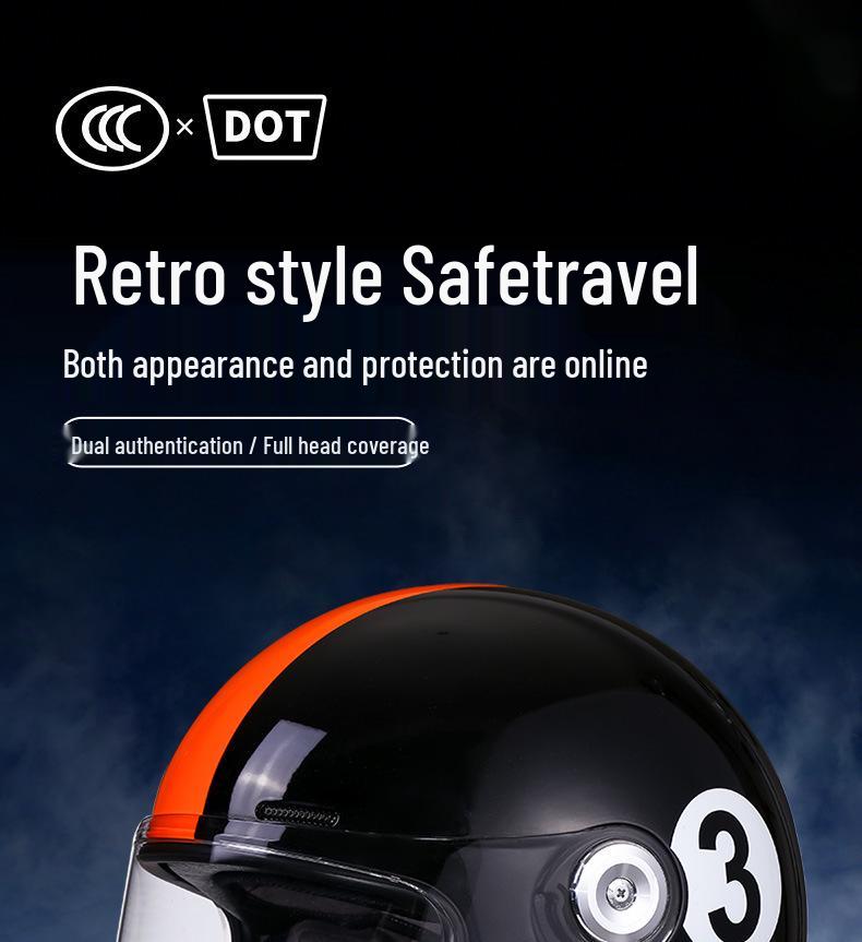3C Certified Retro Fiberglass Full Face Helmet for Motorcycles and Scooters