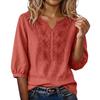 Blusa de Algodón y Lino para Mujer Bordada Floral Cuello en V Manga 3/4 Tops Casuales de Corte Holgado Camisas Tunica para Oficina Vacaciones Streetwear