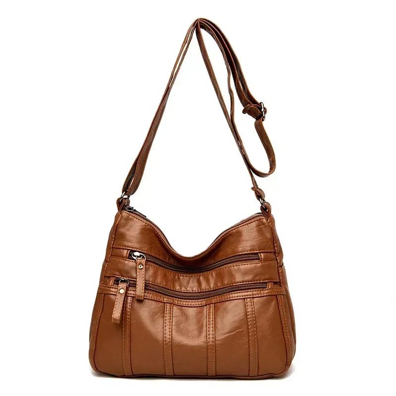 Fashion Soft Leather Crossbody Bag for Women 2024 Casual Female Multi Pocket Messenger Bags Retro Handbags Ladies Shoulder Bags
