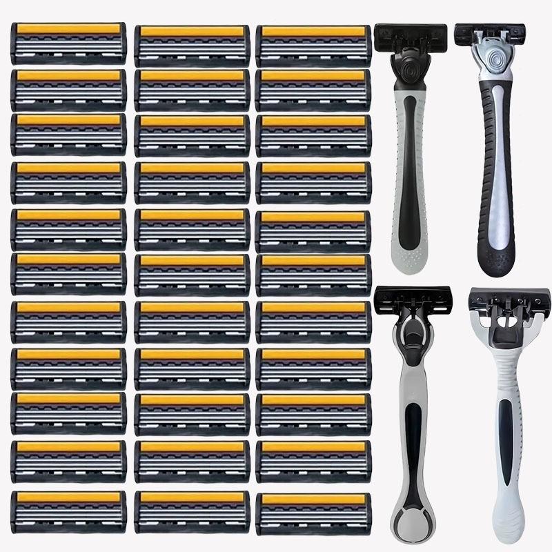 Three-Layer Replaceable Manual Razor Blades - Stainless Steel, Portable Design