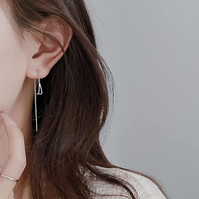 Fashion Silver Color Tassel Drop Earrings For Women Long Dangle Earring Piercing Line Accessories Thin Mini Trendy Ear Jewelry