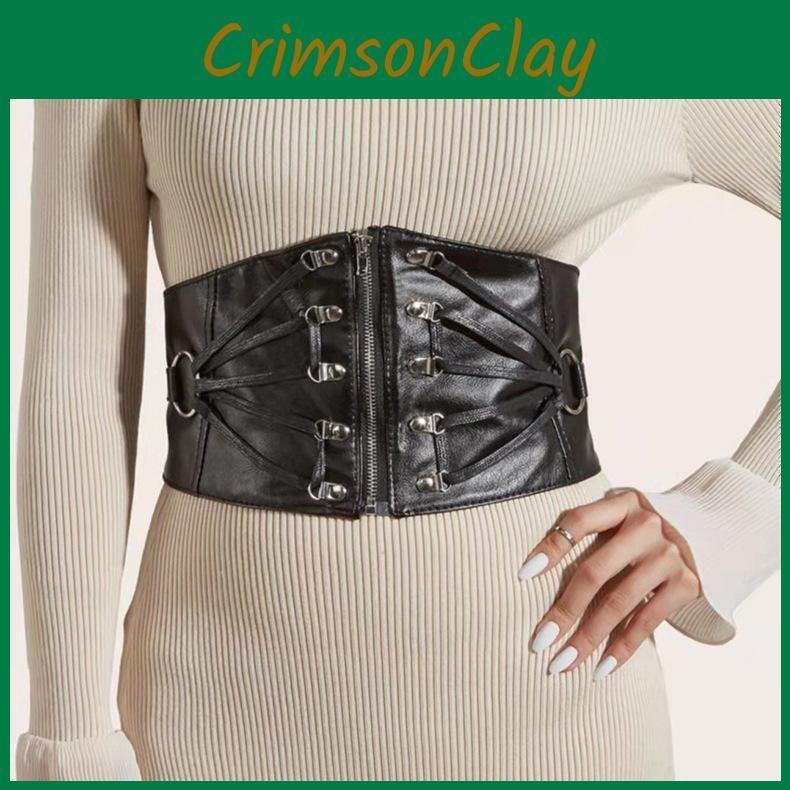 Color Solid Fashion Strap Decoration Women Casual Elastic Waistband Wide