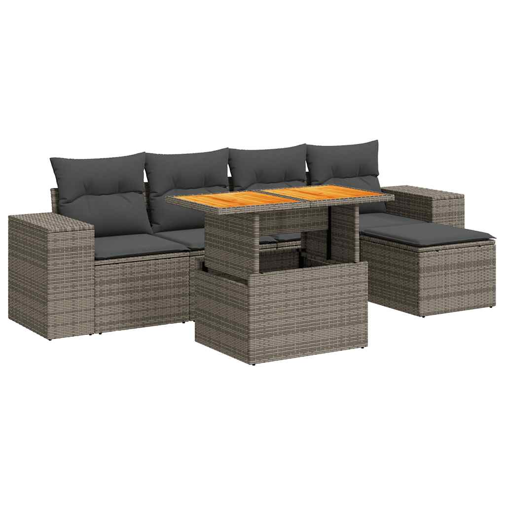 Vidaxl 6-Cz. Garden Furniture Set With Cushions, Grey, Poly Rattan