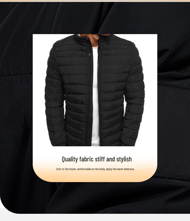 2024 Winter European Men's Stand Collar Cotton Jacket, Solid Color, Plus Size Casual Outerwear