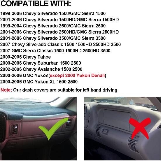 Dashboard Cover Dash Cover Mat Pad Compatible With 1999-2006 GMC Sierra/Chevy Chevrolet Silverado,2000-2006 GMC Yukon XL/Chevy Suburban Tahoe