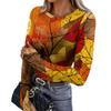 Women's Slim Fit Long Sleeve Neck T-Shirt with Leaf Print and Thumb Holes for Casual Everyday Wear