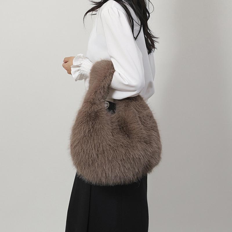 Kleine Hobo Henkeltaschen für Damen Schultertaschen Designer Fellige Geldbörse und Handtaschen Modische Süße Damen Plüschtasche