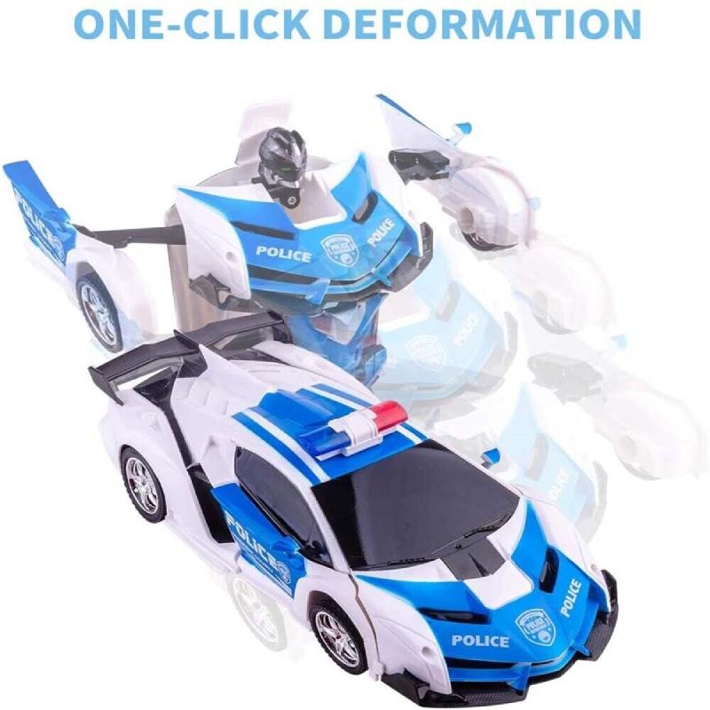 Rc Transformer Robot Police Car Remote Control Toy Kids Led Lights Boys Gift