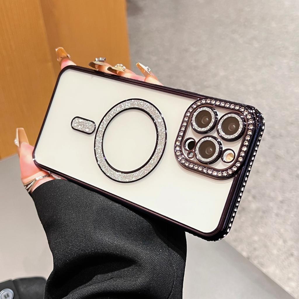 Side Drill Glitter Magnetic Suction Mobile Phone Case Is Suitable for Apple 16PROMAX Flash Drill 14 Lens Film 13 Fine Hole 15PROMAX