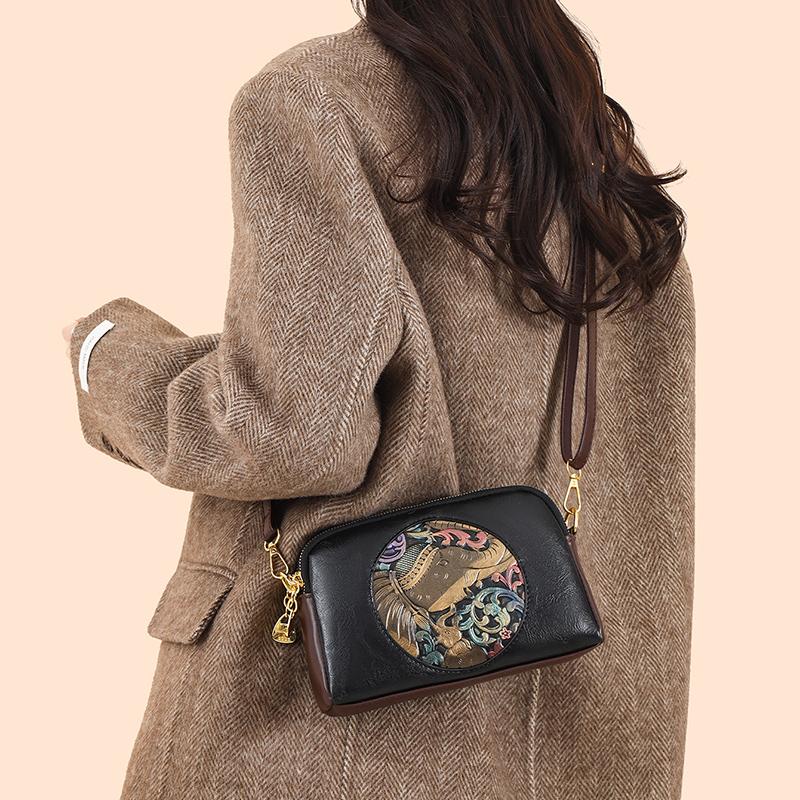 Borsa a Spalla Vintage Borsa per Madre di Mezza Età Donna Multistrato Grande Capacità Borsa a Tracolla Goffrata